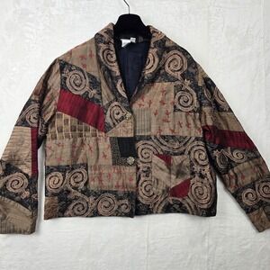 Coldwater Creek Art To Wear Patchwork Faux Tapestry Jacket Artsy Size Large Silk